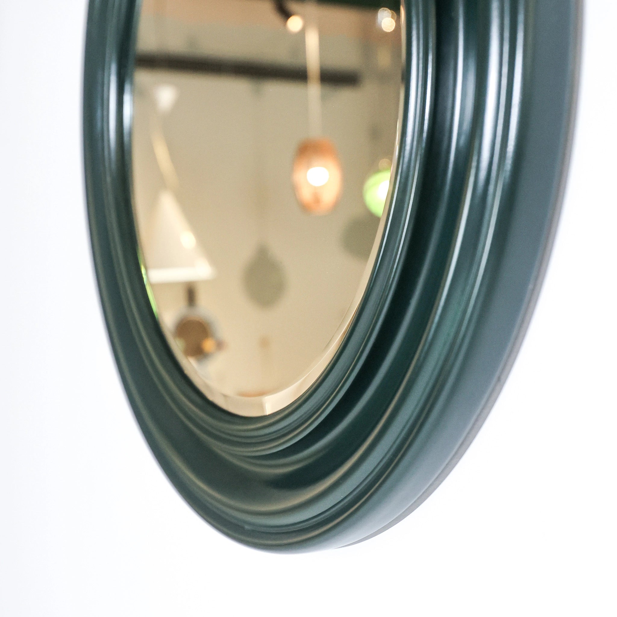 1970s Italian Dark Green Wooden Round Wall Mirror