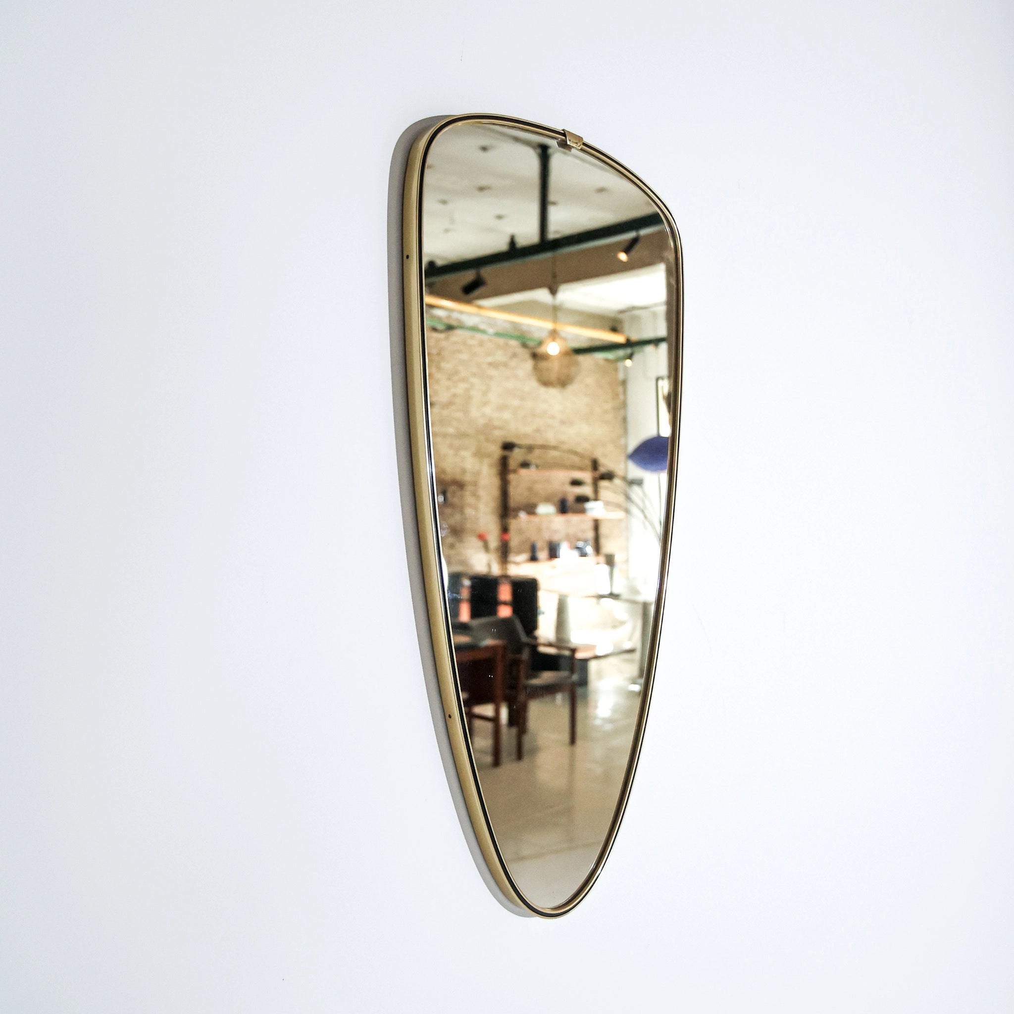 Italian Mid-Century Brass Wall Mirror with Black Line Detail