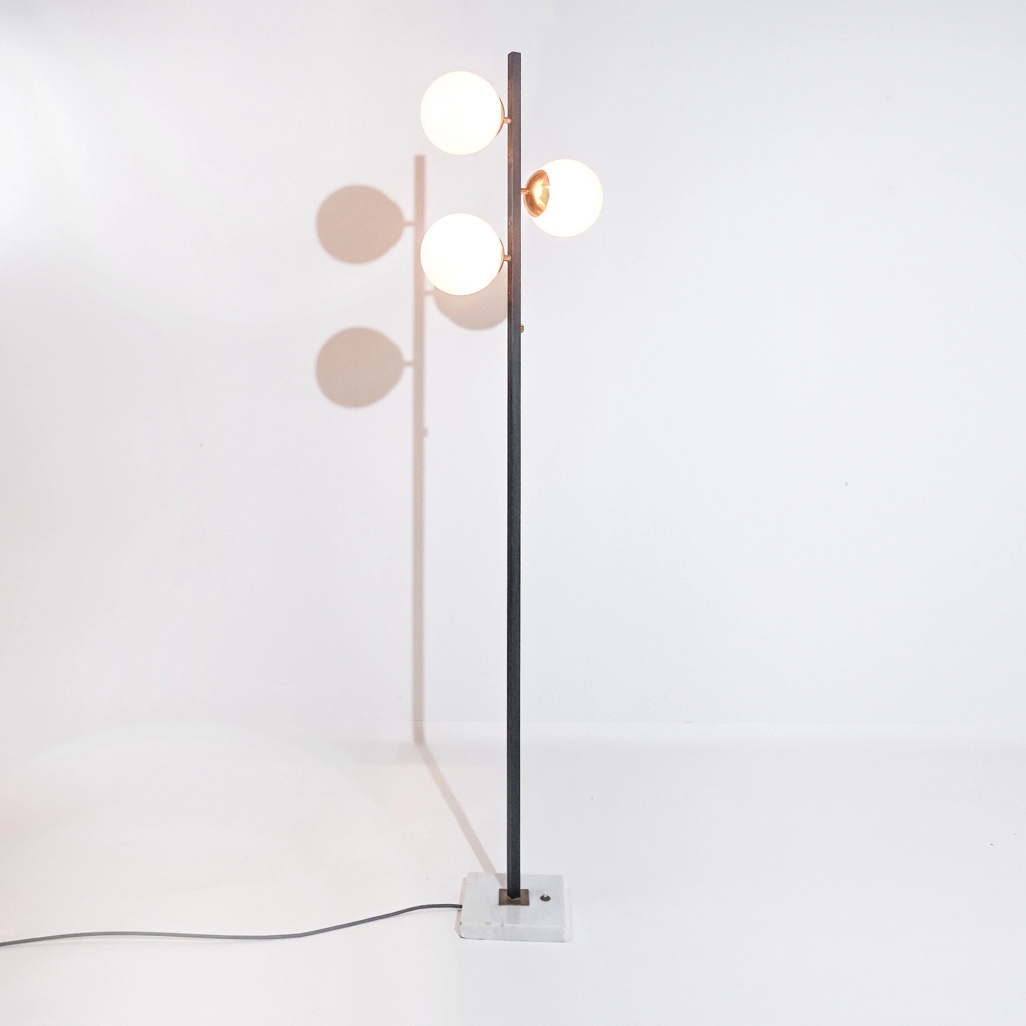 Mid-Century Italian Stilnovo Floor Lamp with Opaline Globes and Marble Base