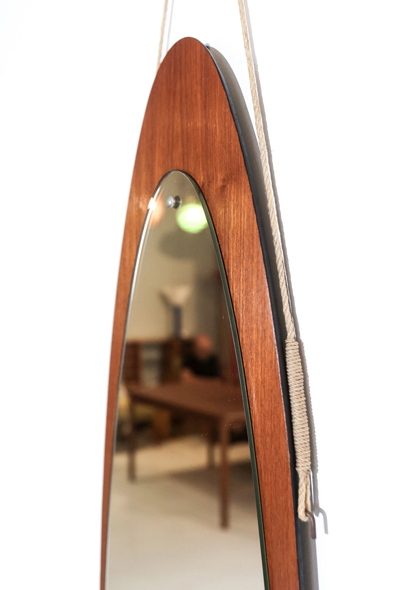 Mid-Century Italian Teak Elliptical Wall Mirror by Franco Campo & Carlo Graffi, 1960s