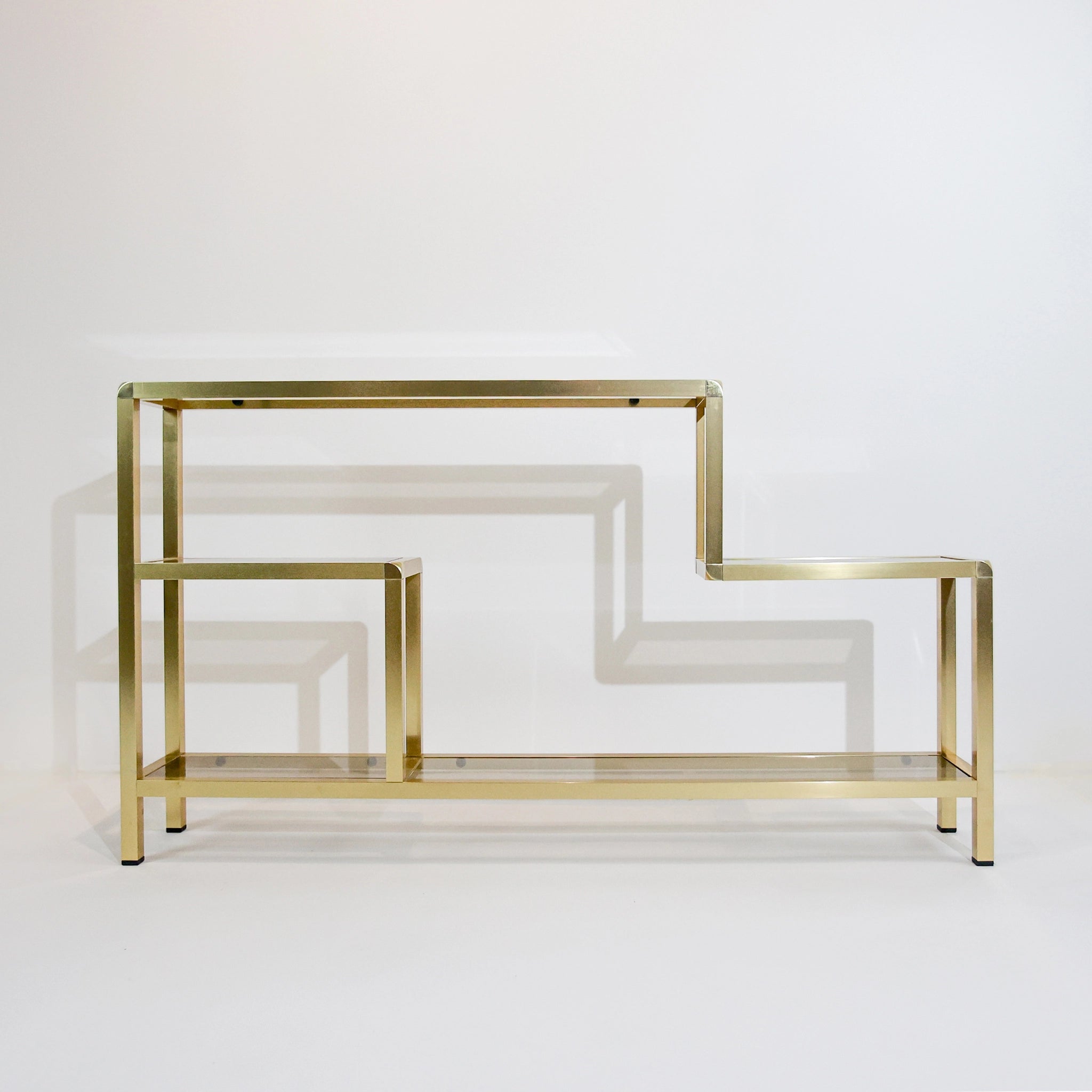 Vintage Brass and Smoked Glass Shelves