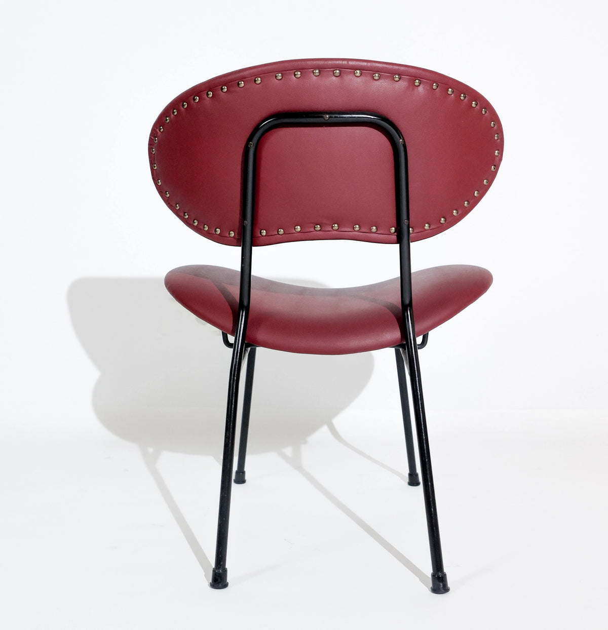 Silla Vintage de Gastone Rinaldi para Rima, Estructura Lacada en Negro y Tapizado Burdeos, Italia, Años 50