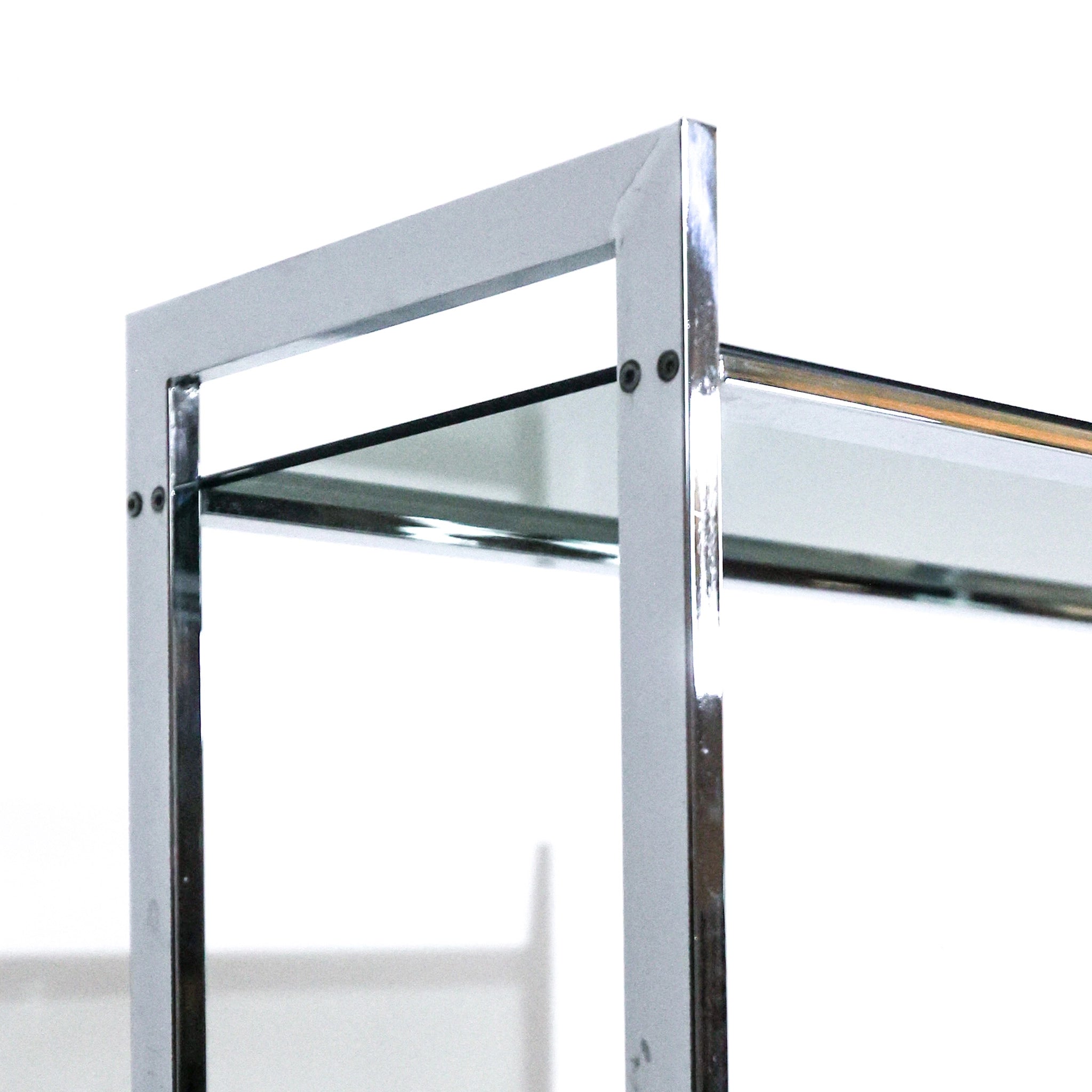 Italian Vintage Chrome Free Standing Shelving Unit with Glass Shelves, 1970s