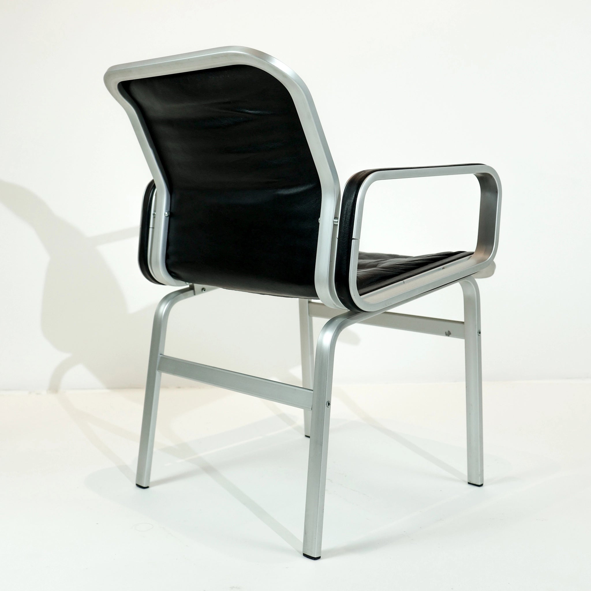 Office chair, aluminium structure and black leather, Sweden 60’s