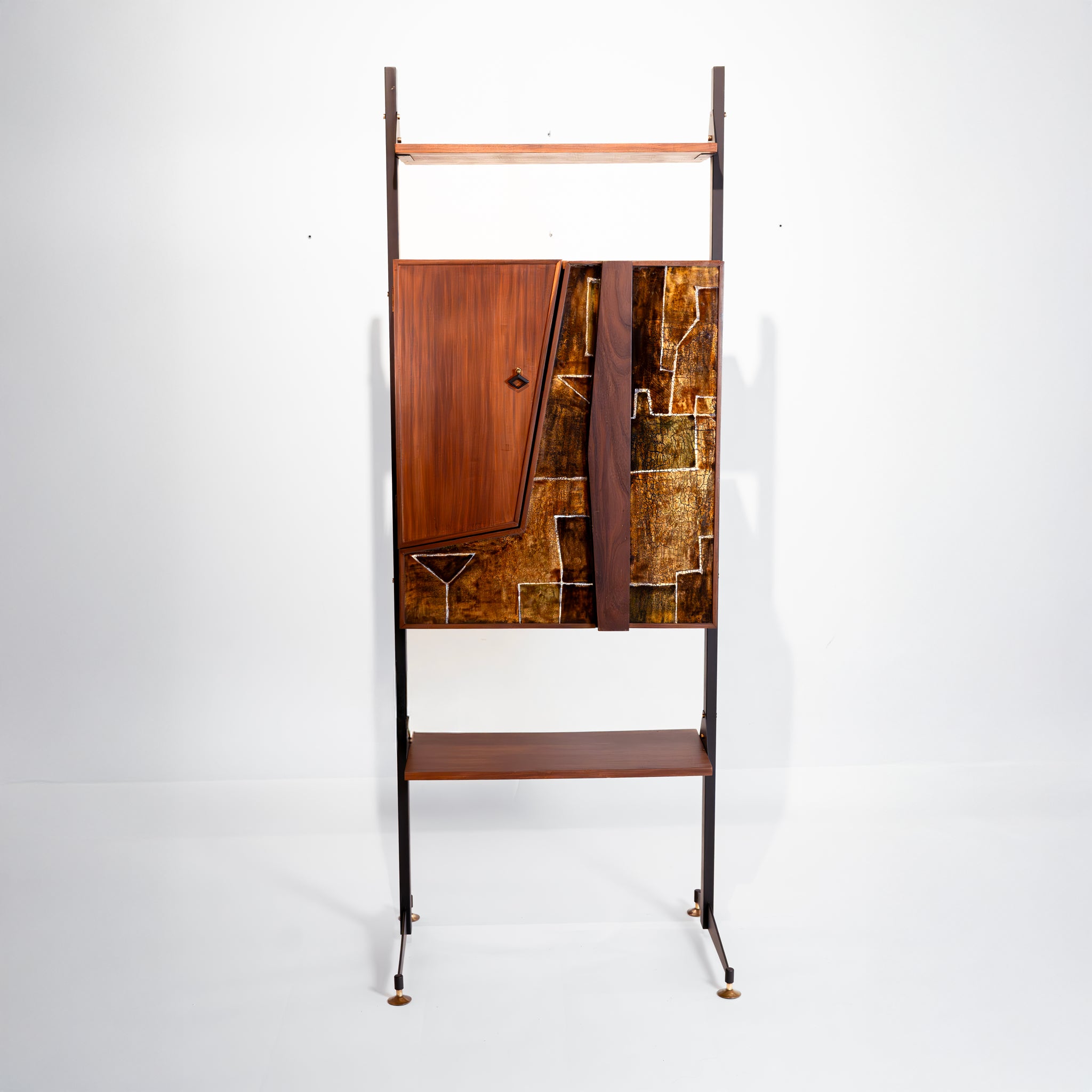 Rare 1960s Italian Bar Cabinet with Martini Ceramic and Fold-Down Bar