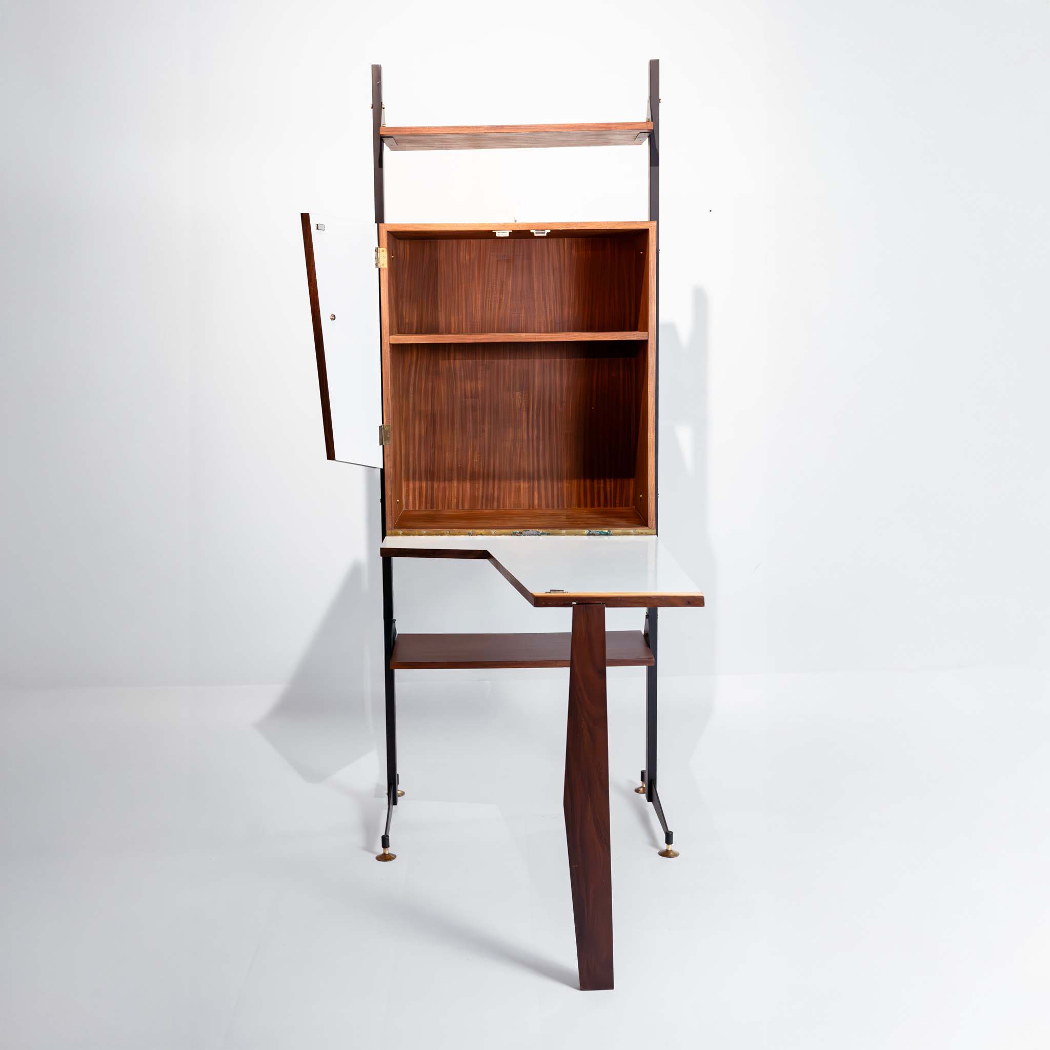 Rare 1960s Italian Bar Cabinet with Martini Ceramic and Fold-Down Bar