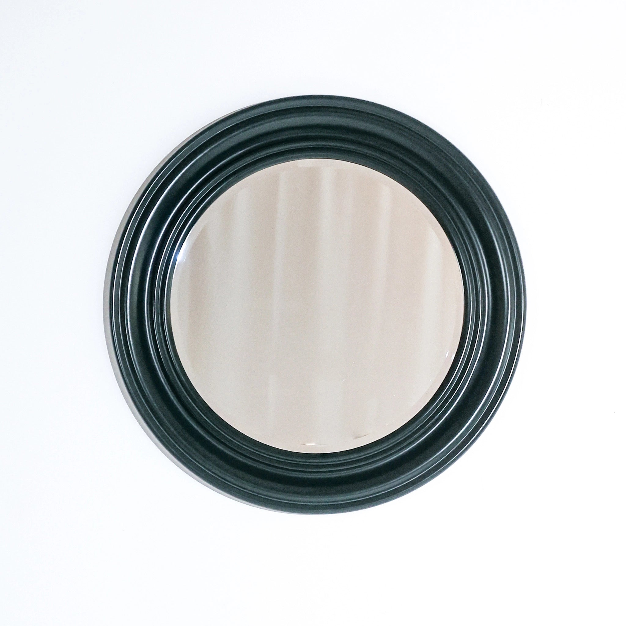 1970s Italian Dark Green Wooden Round Wall Mirror