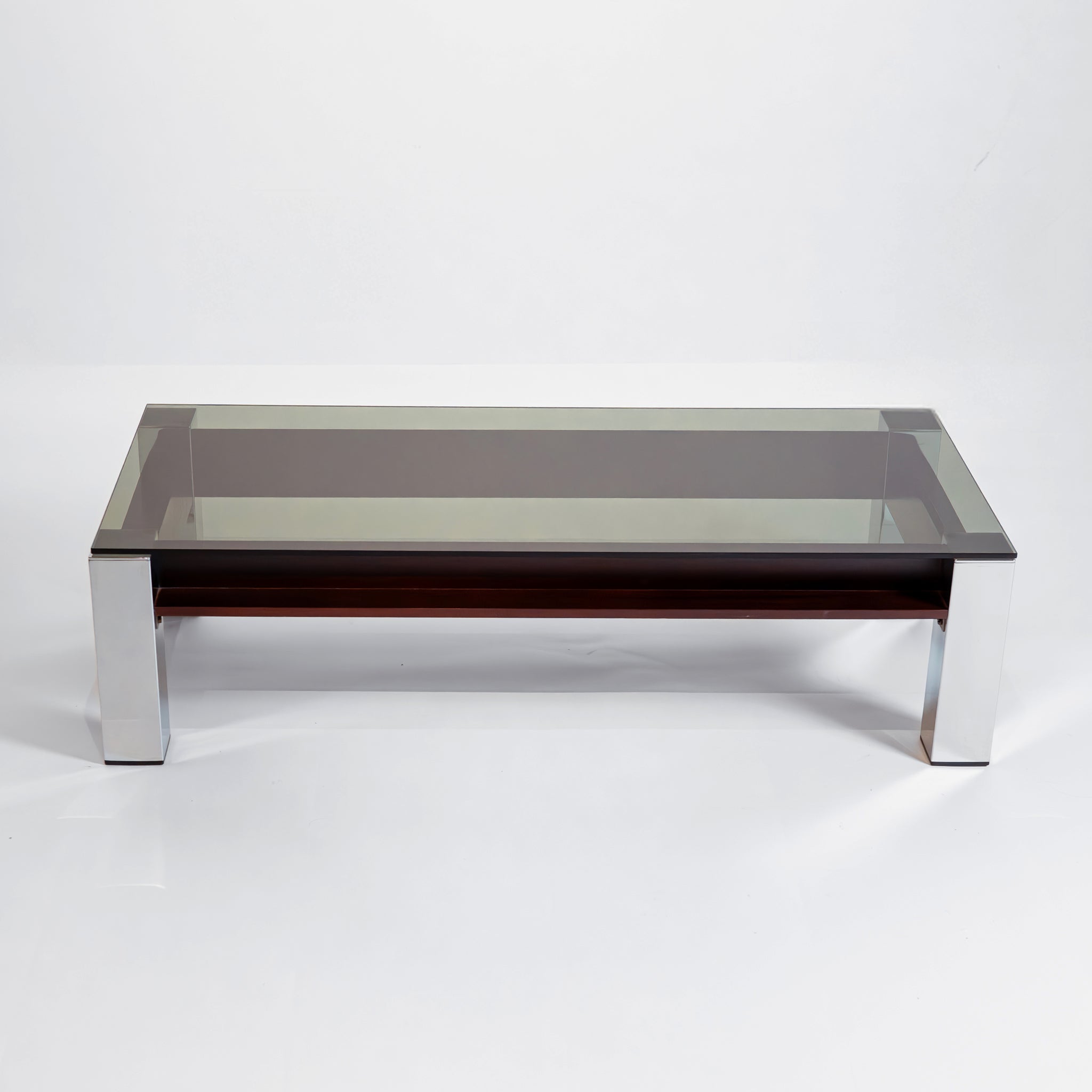 Vintage Italian Coffee Table with Smoked Glass Top and Chrome Frame