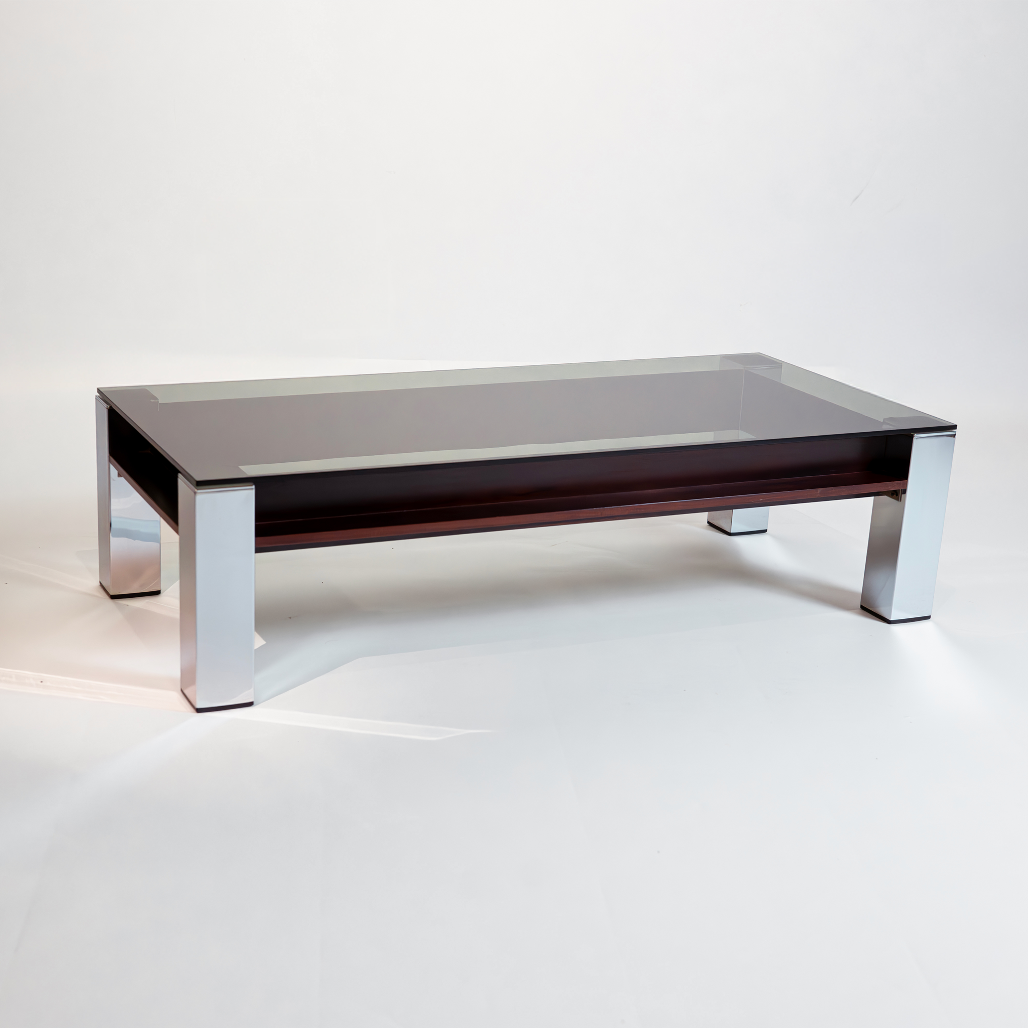 Vintage Italian Coffee Table with Smoked Glass Top and Chrome Frame