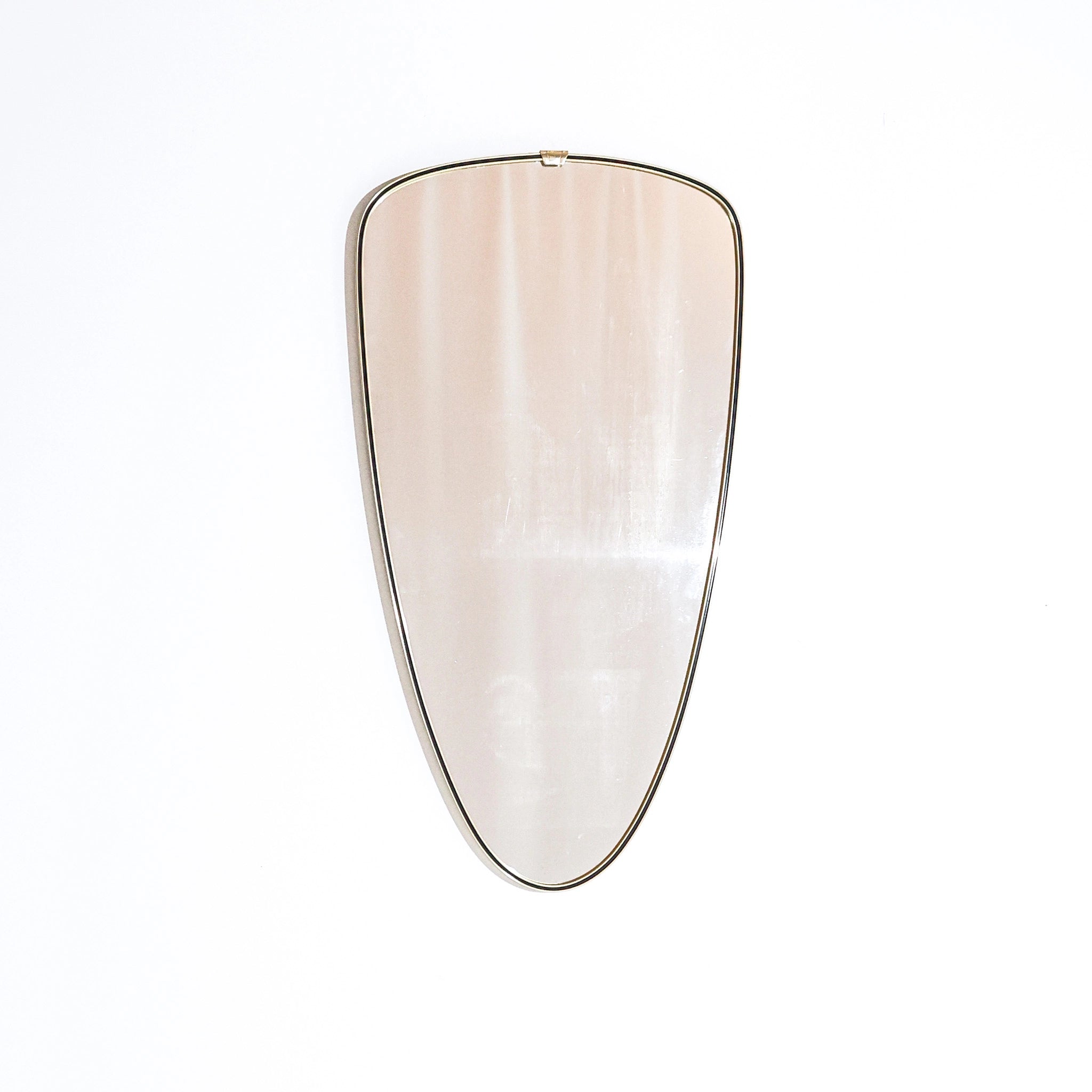 Italian Mid-Century Brass Wall Mirror with Black Line Detail