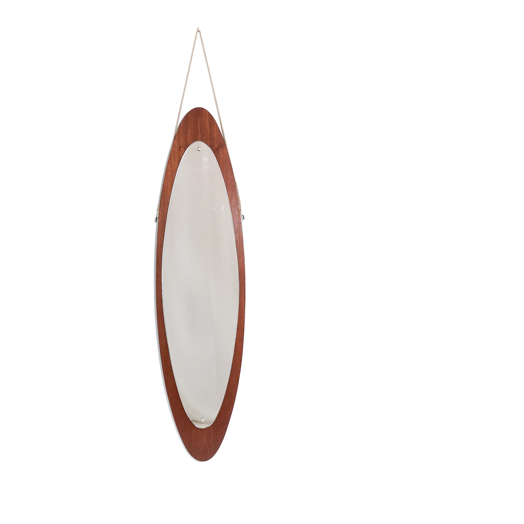 Mid-Century Italian Teak Elliptical Wall Mirror by Franco Campo & Carlo Graffi, 1960s