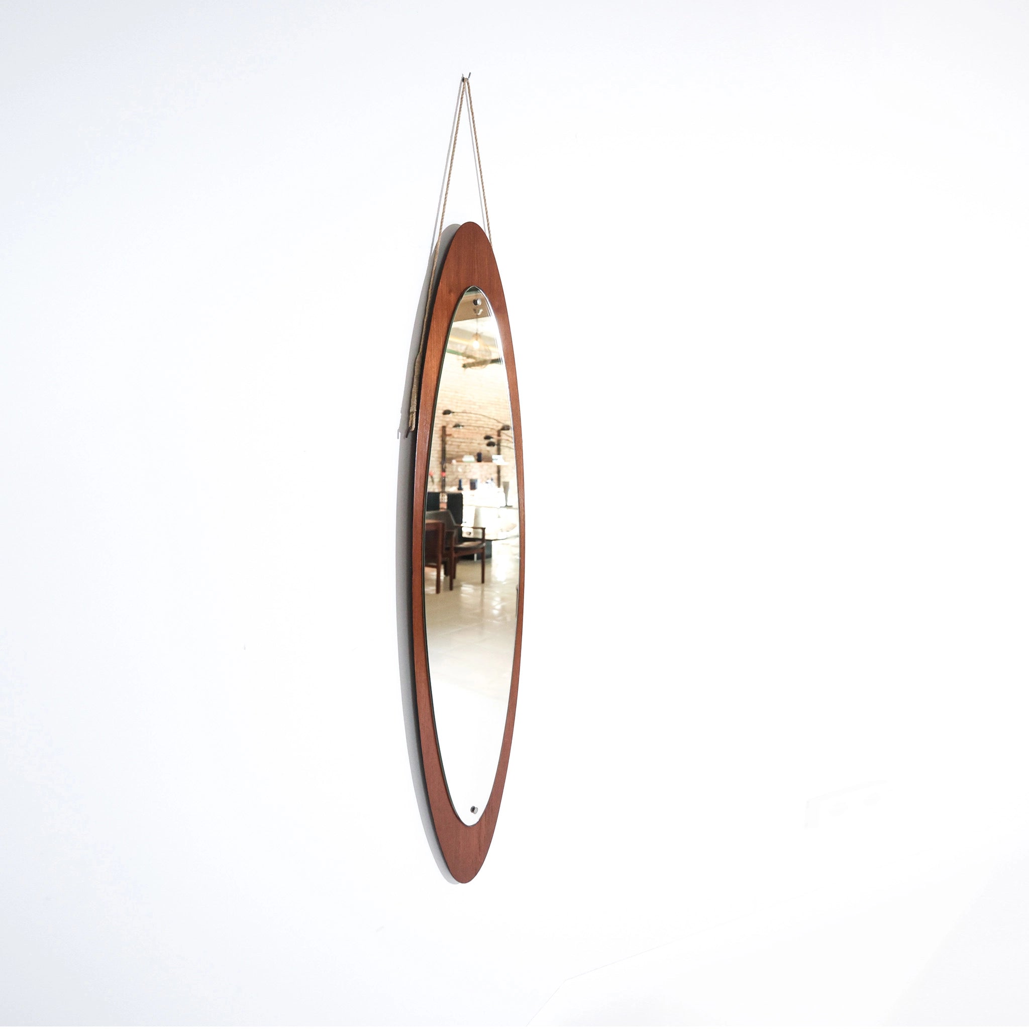 Mid-Century Italian Teak Elliptical Wall Mirror by Franco Campo & Carlo Graffi, 1960s