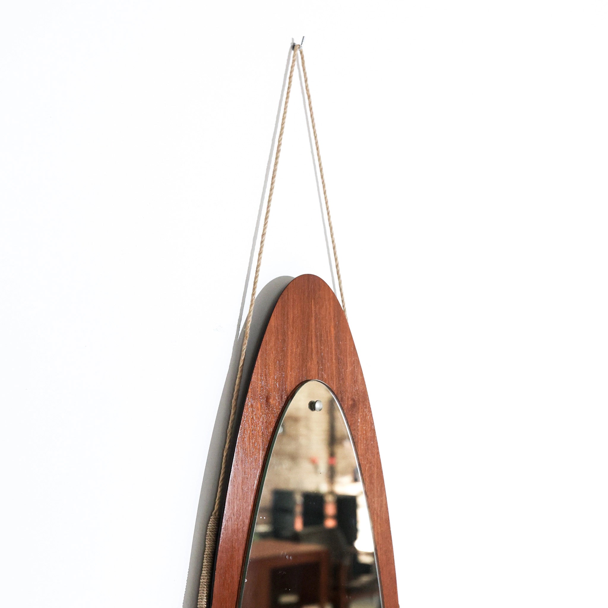 Mid-Century Italian Teak Elliptical Wall Mirror by Franco Campo & Carlo Graffi, 1960s