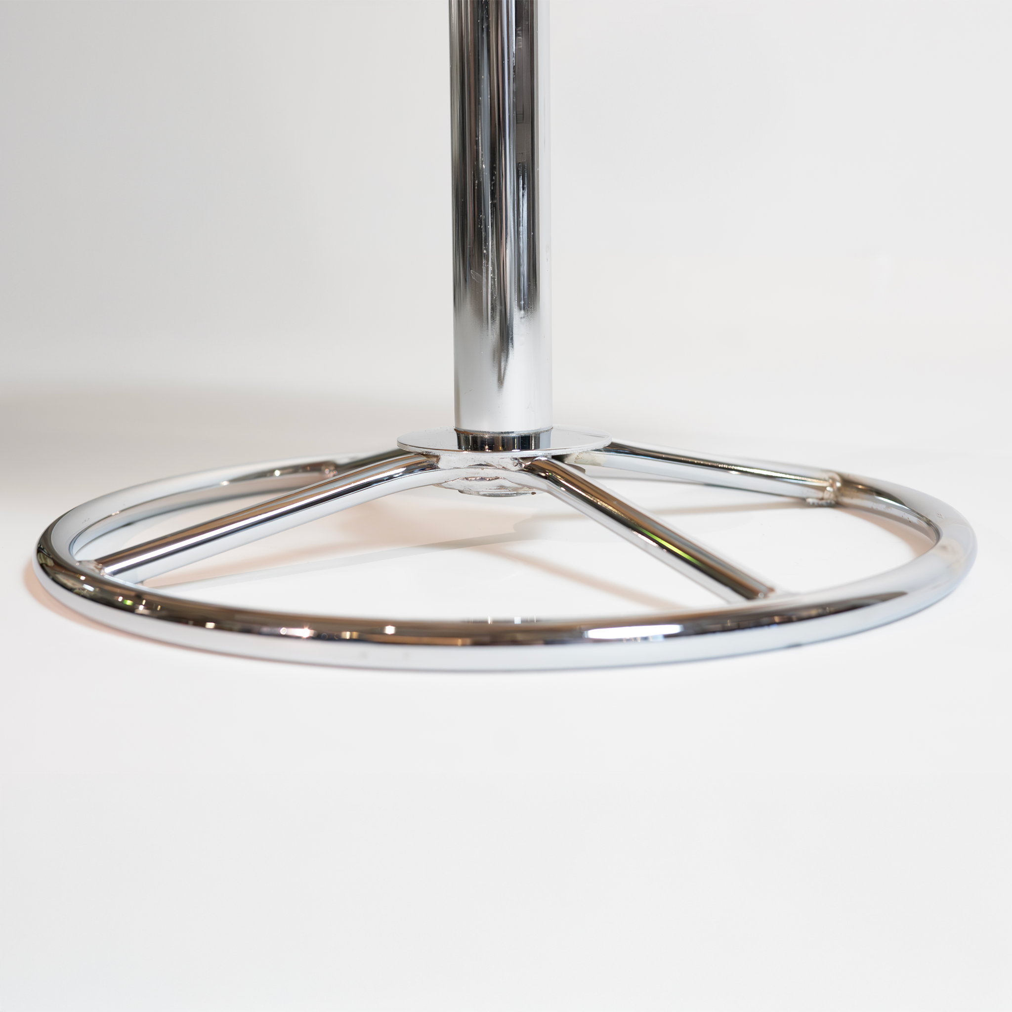 Vintage Scandinavian Ottoman in Brown Leather with Round Chrome Base