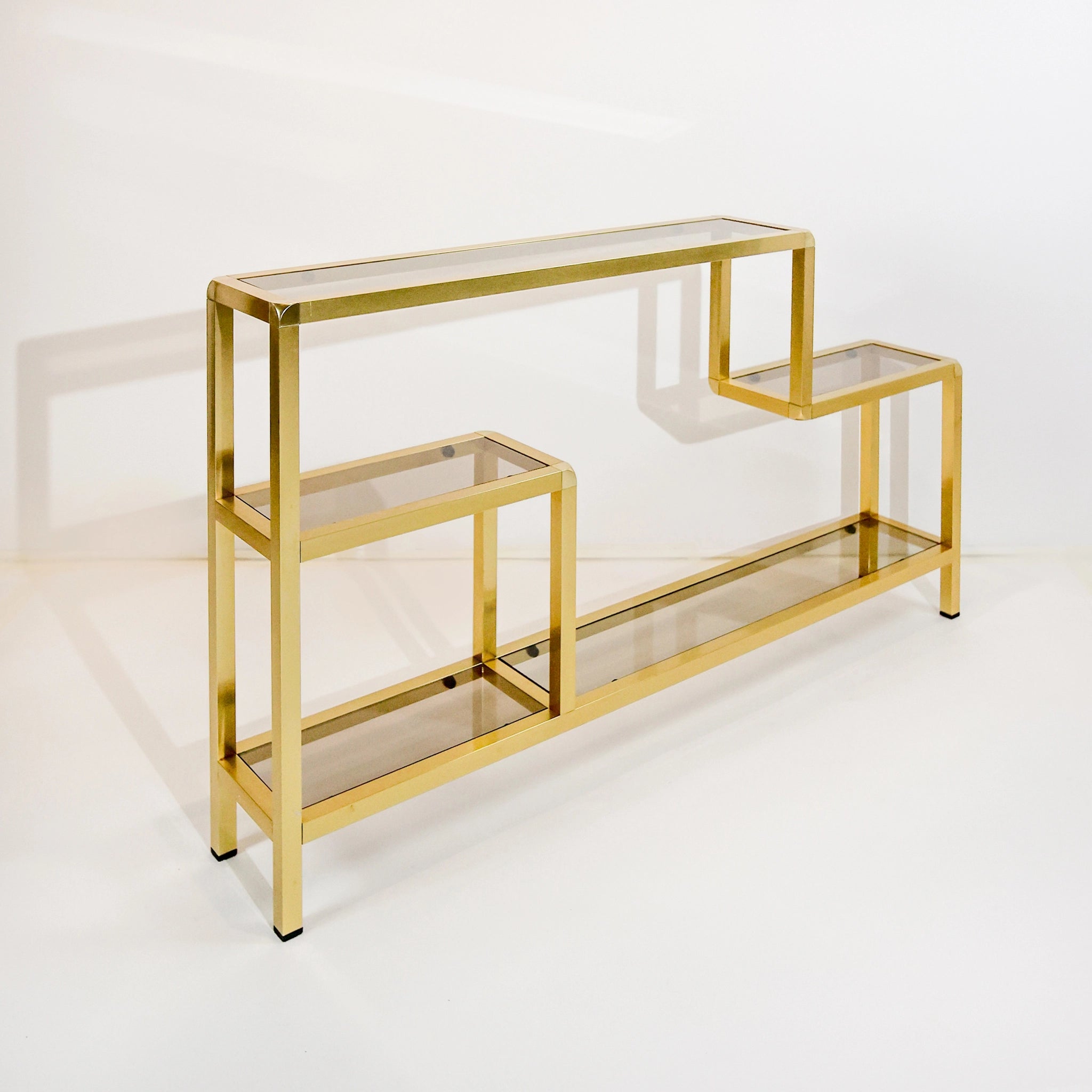 Vintage Brass and Smoked Glass Shelves