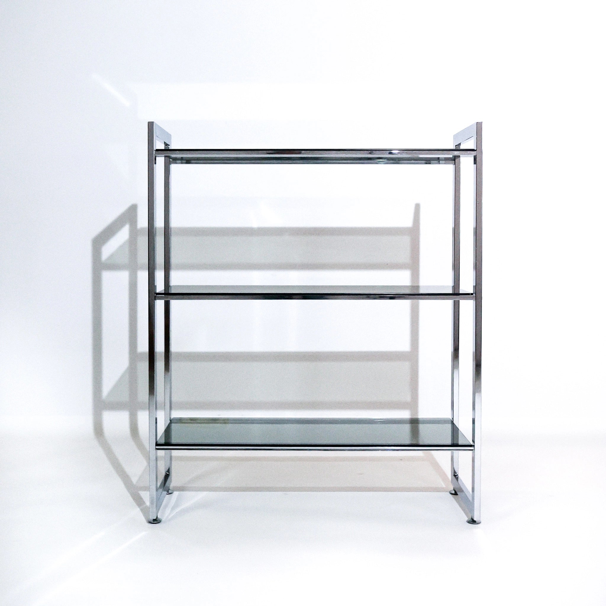 Italian Vintage Chrome Free Standing Shelving Unit with Glass Shelves, 1970s