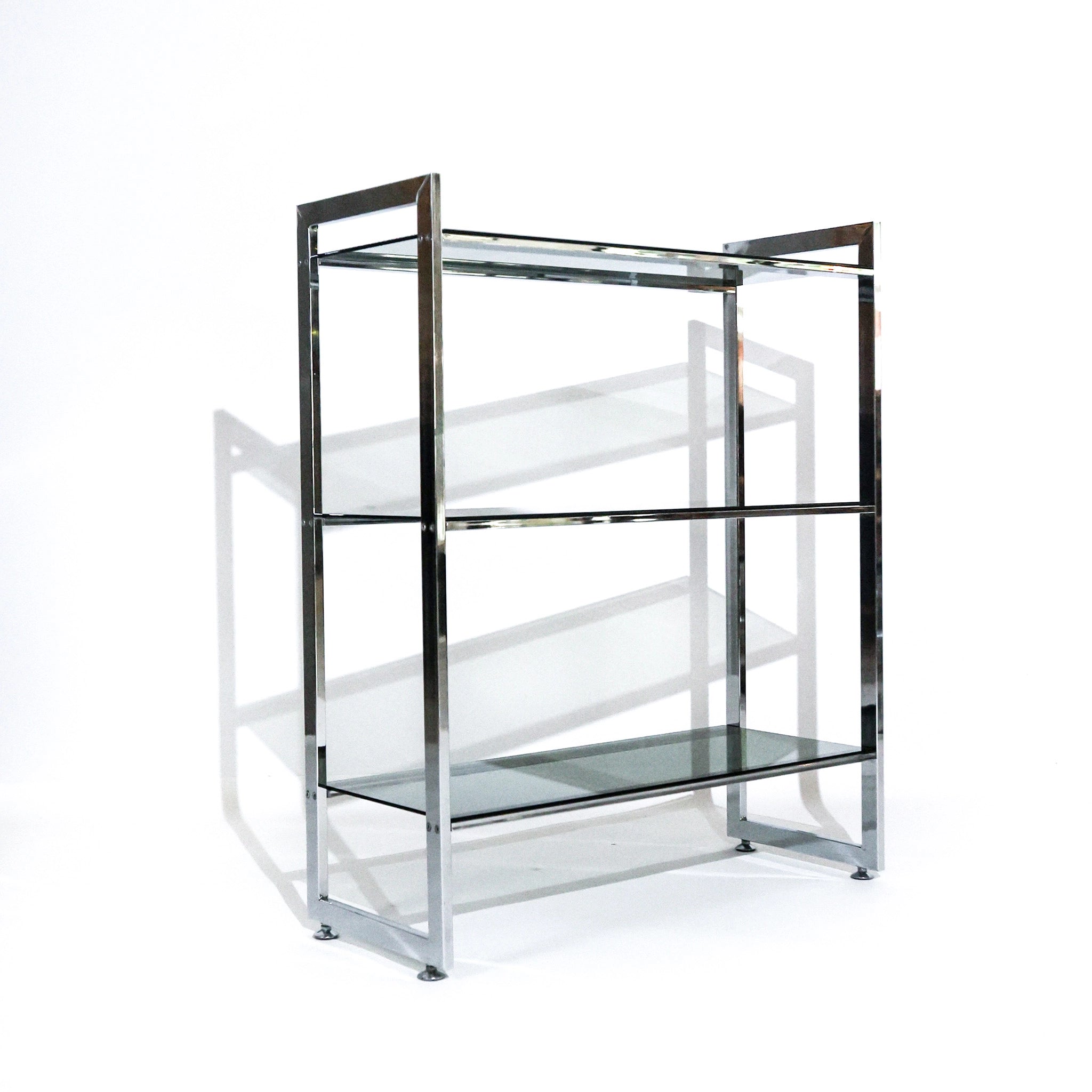 Italian Vintage Chrome Free Standing Shelving Unit with Glass Shelves, 1970s