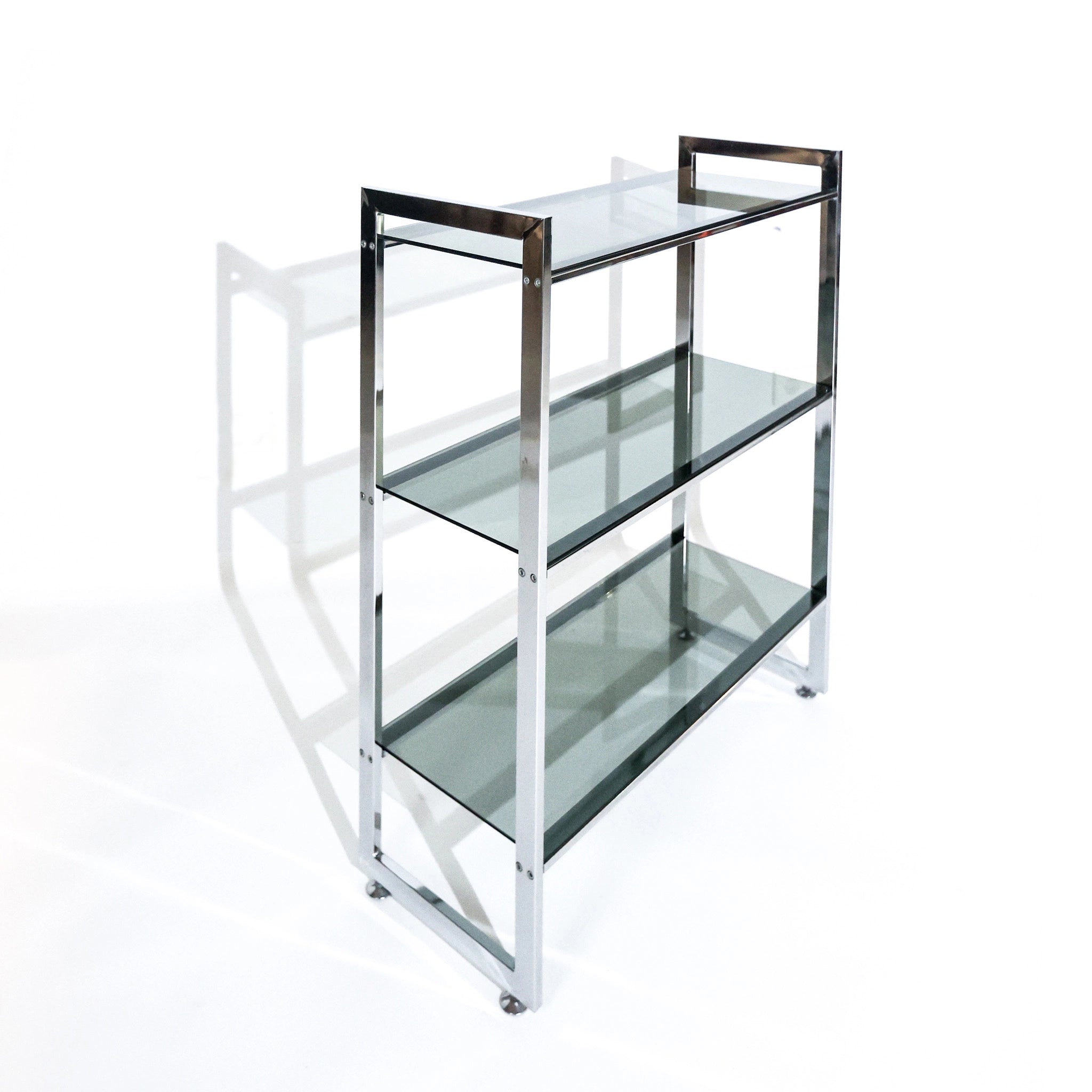 Italian Vintage Chrome Free Standing Shelving Unit with Glass Shelves, 1970s