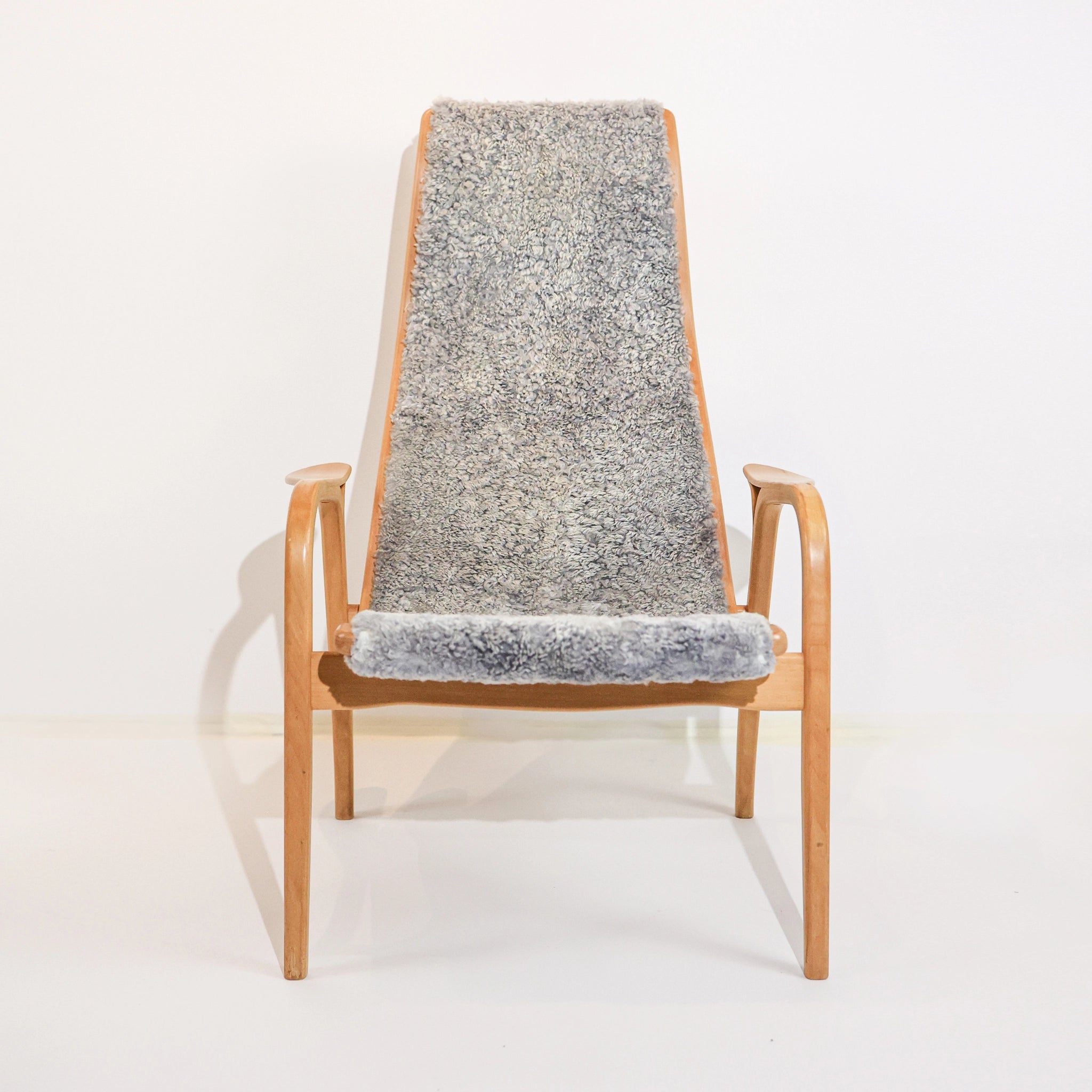 Vintage Swedese Lamino Chair & Stool in Grey Sheepskin
