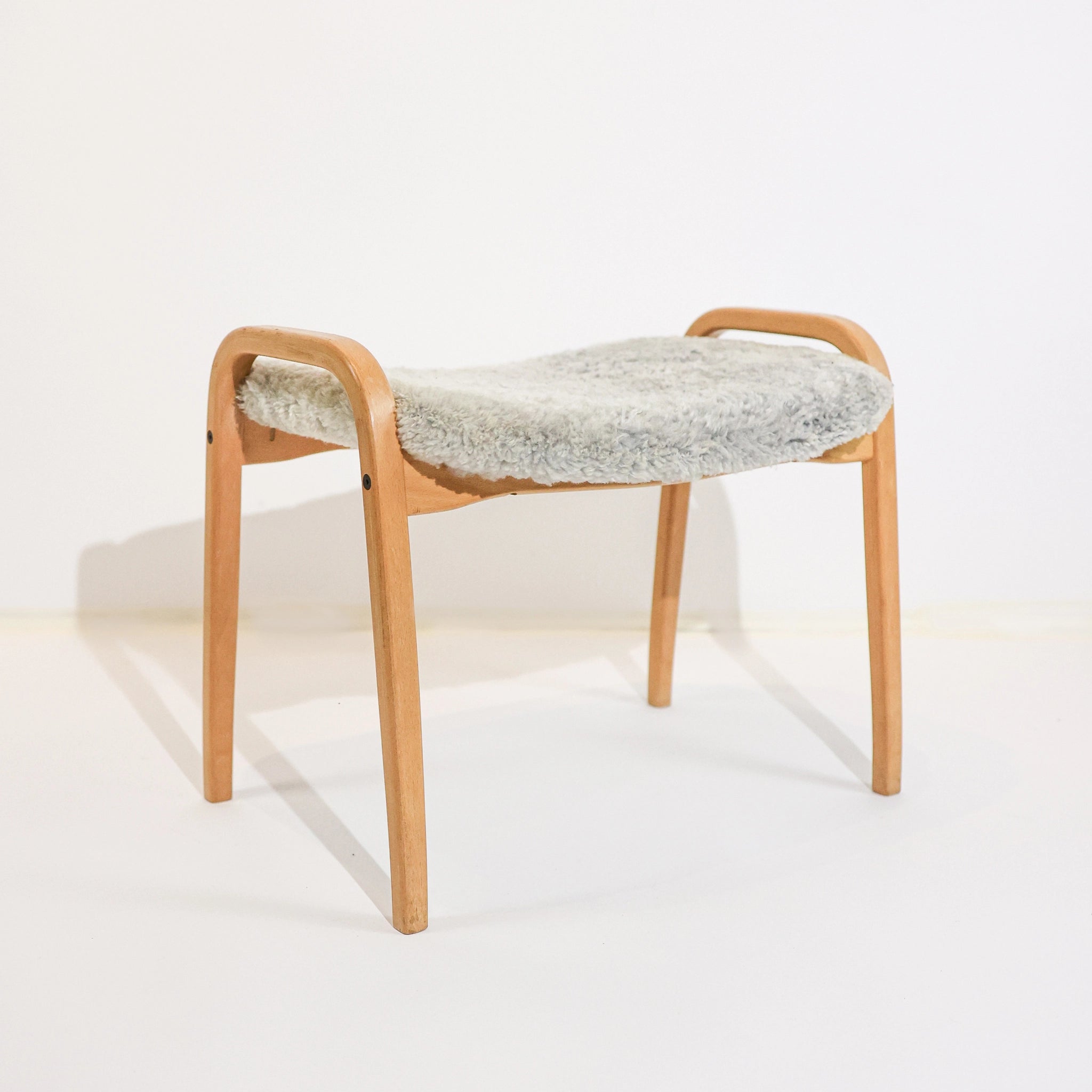 Vintage Swedese Lamino Chair & Stool in Grey Sheepskin