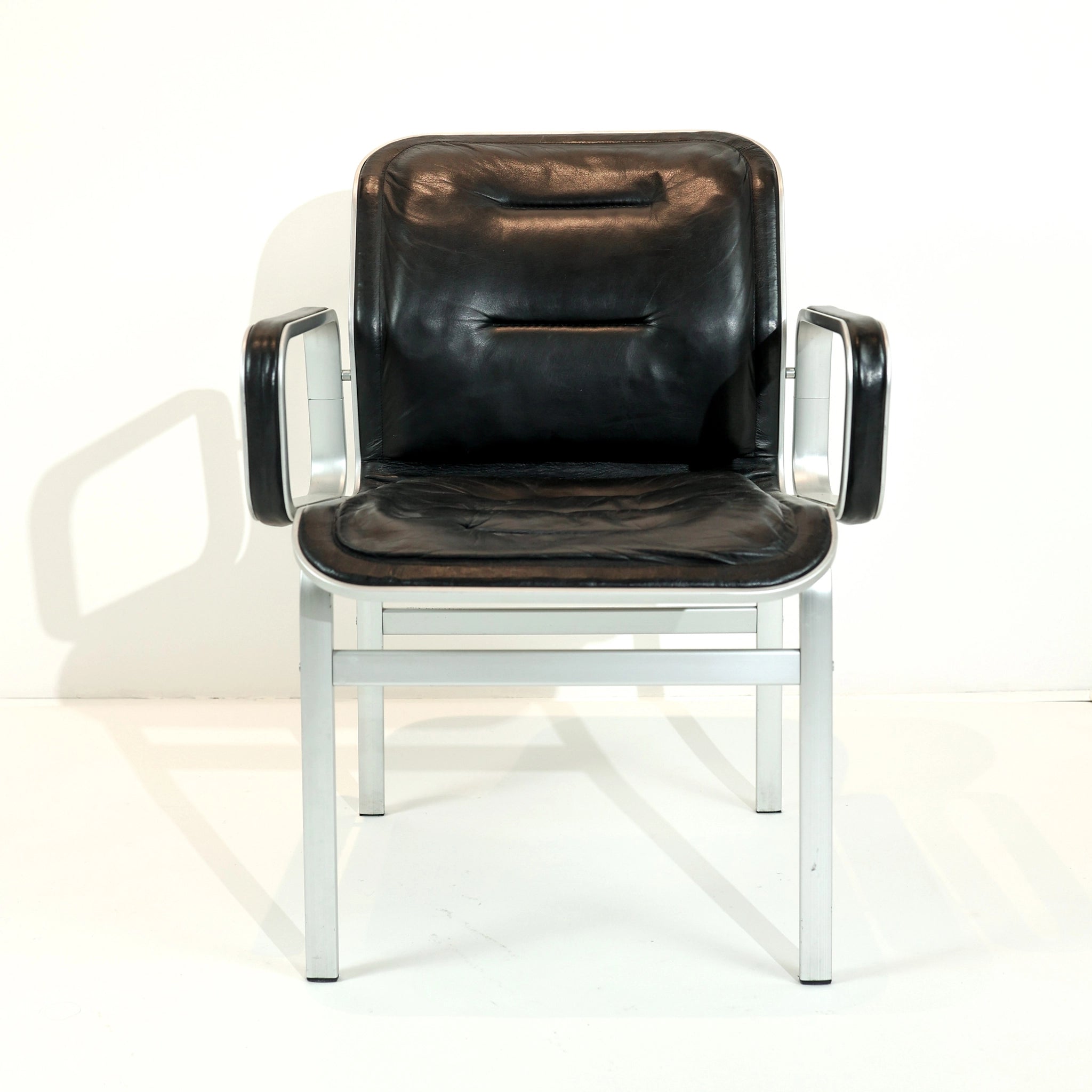 Office chair, aluminium structure and black leather, Sweden 60’s