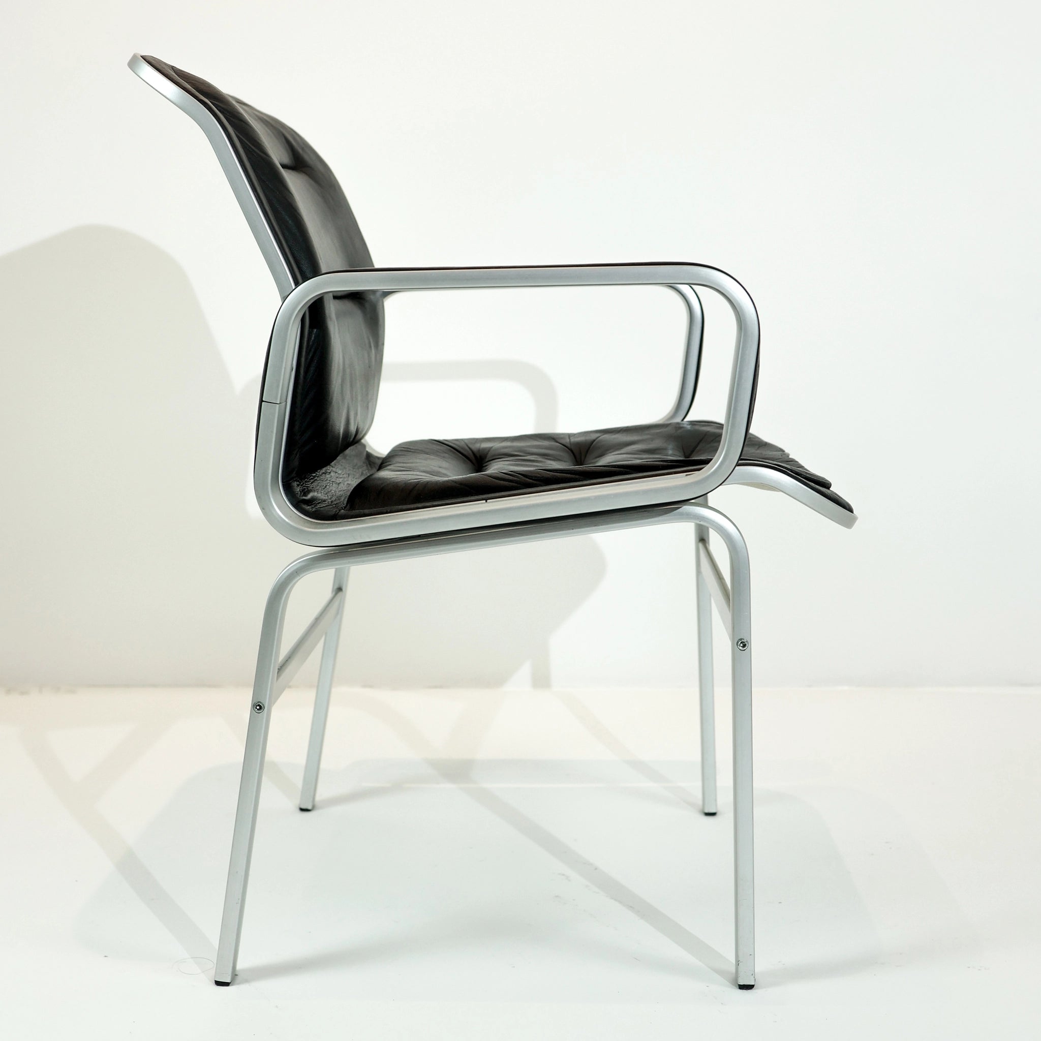 Office chair, aluminium structure and black leather, Sweden 60’s